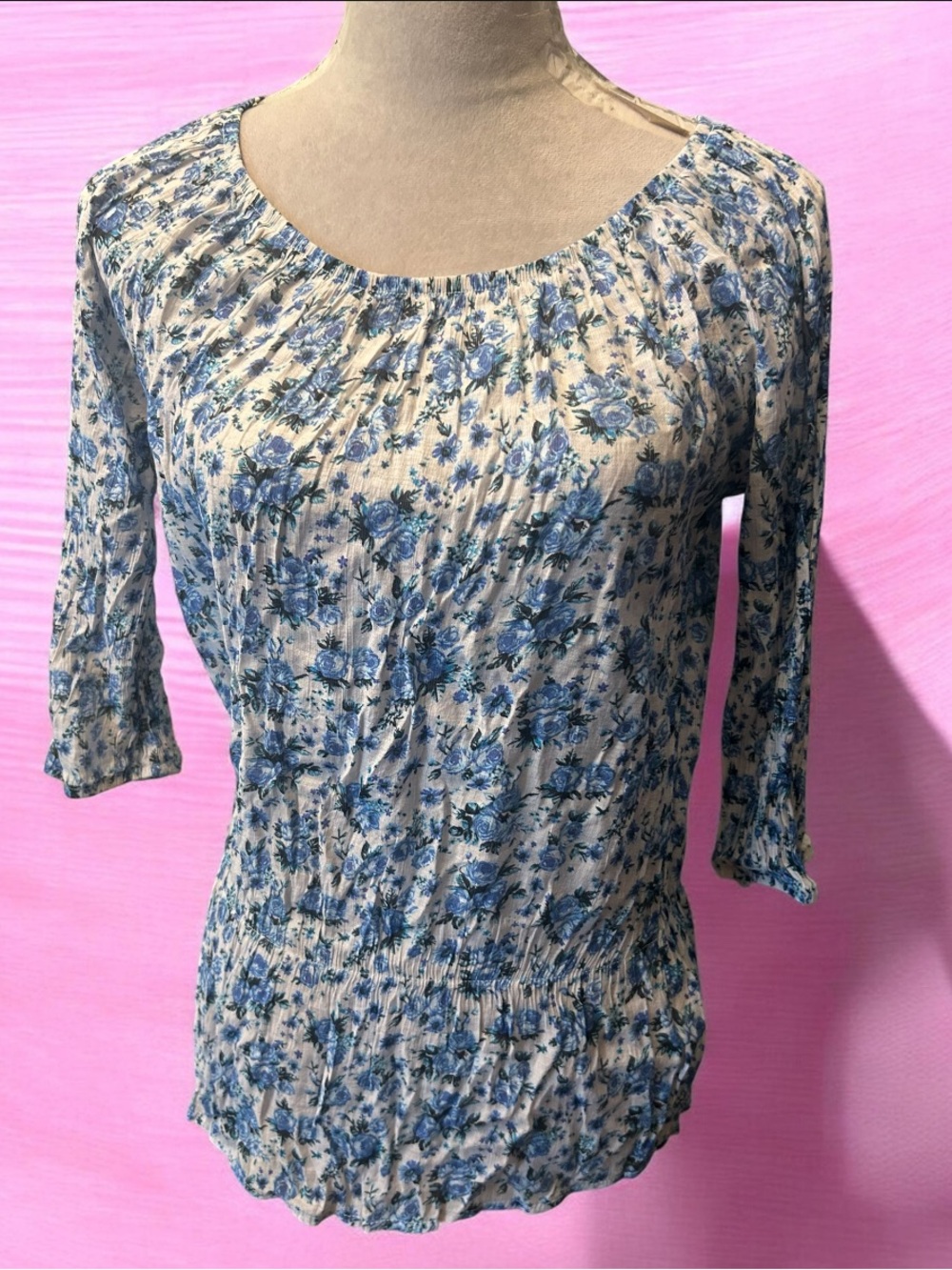 Women's Blue Floral Peasant Top